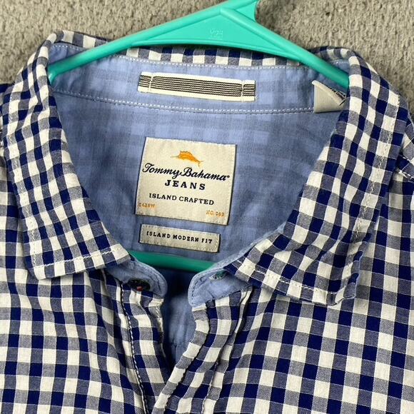 Tommy Bahama Island Crafted Modern Fit Button Shirt Men's XL Blue Plaid - Picture 2 of 10